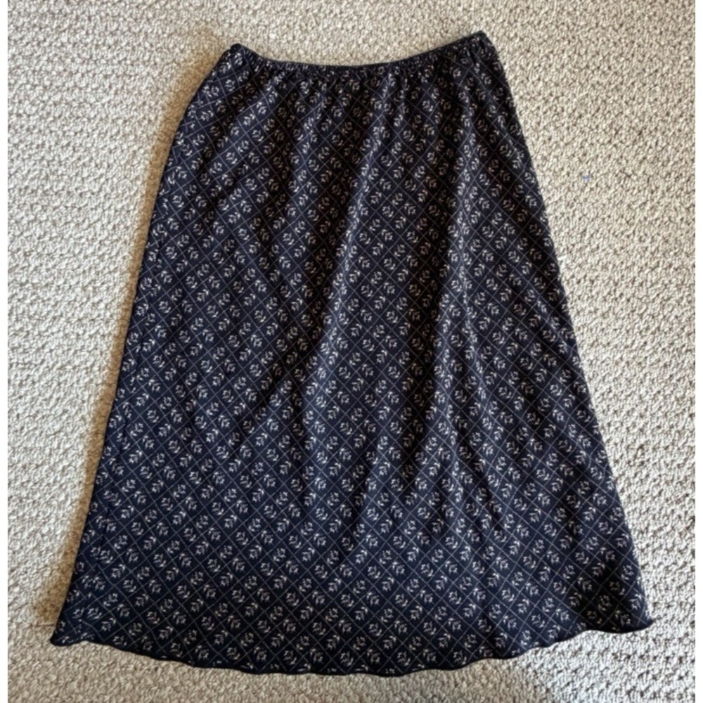 Norton McNaughton Black Cream Floral Midi Skirt Petite Small Pull On PS